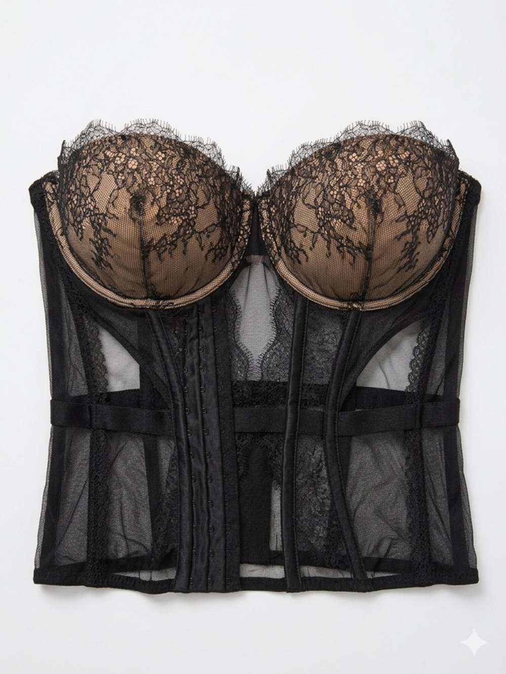 Victoria's Secret Black Lace Bustier with Nude Cups